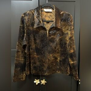 Joseph Ribkoff Textured Brown Jacket Snakeskin L or XL Classic luxury holiday